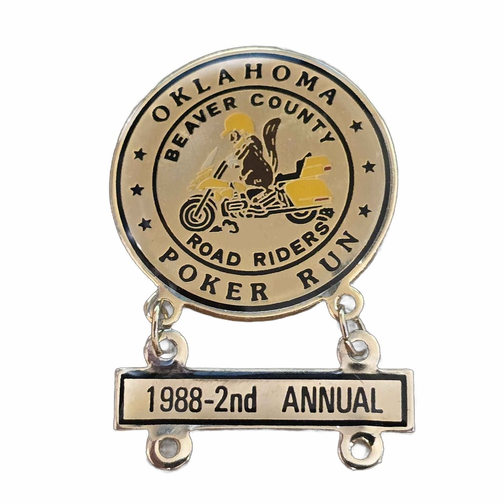 Vintage 1988 Oklahoma County Beaver Riders Poker Run Lapel Vest Hat Pin J15
